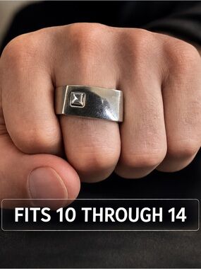 paparazzi Silver Men's Wide Band Ring with Square Accent